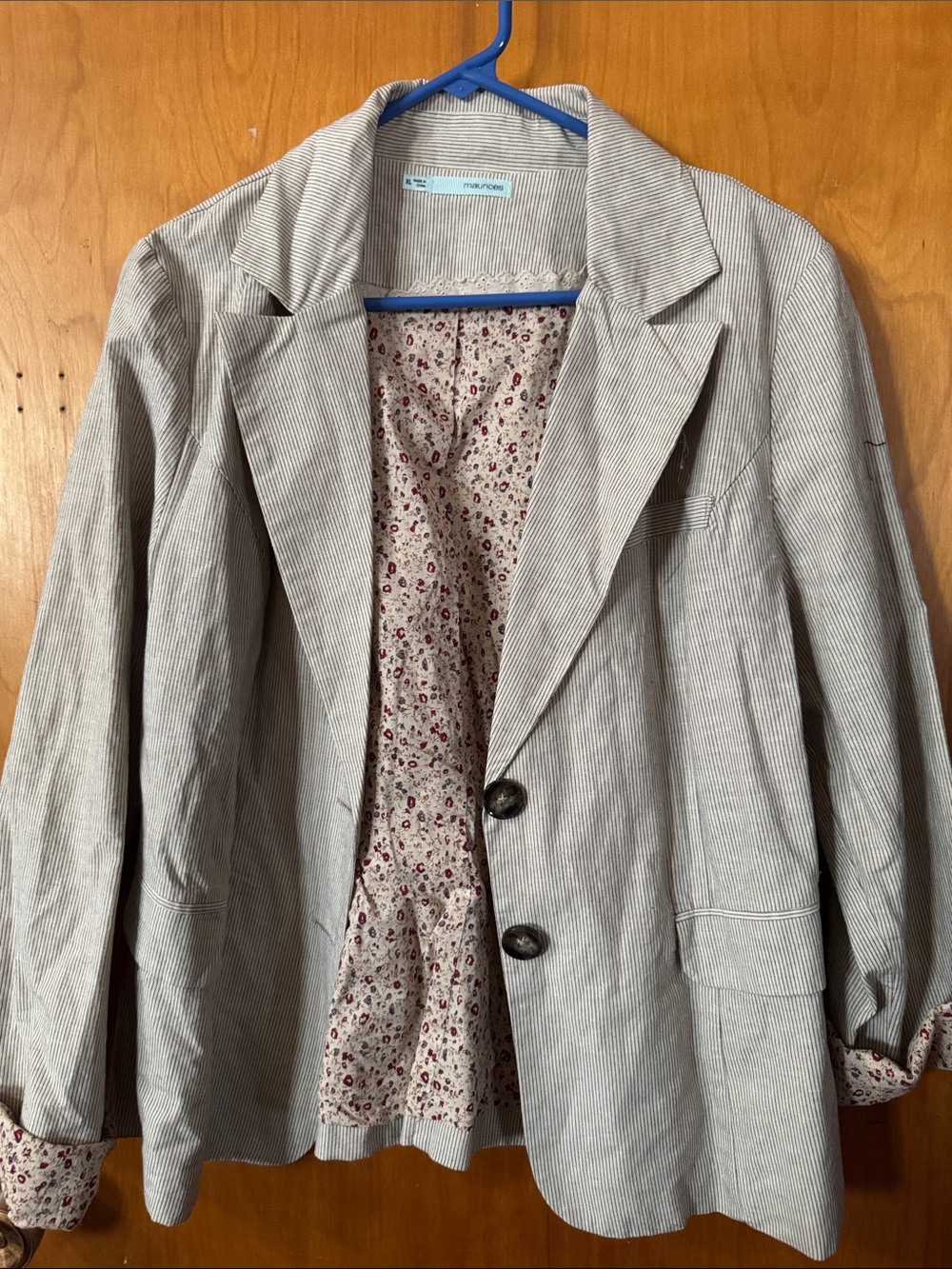 Maurices Cream Pinstriped Blazer with Floral Lining